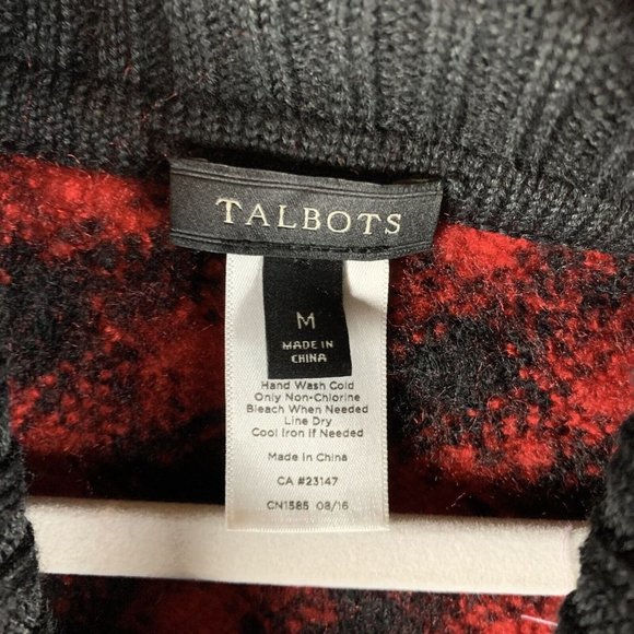 Talbots Poncho Women's Medium Red Plaid Frayed Hem Turtleneck Pullover 7146 - Picture 3 of 5